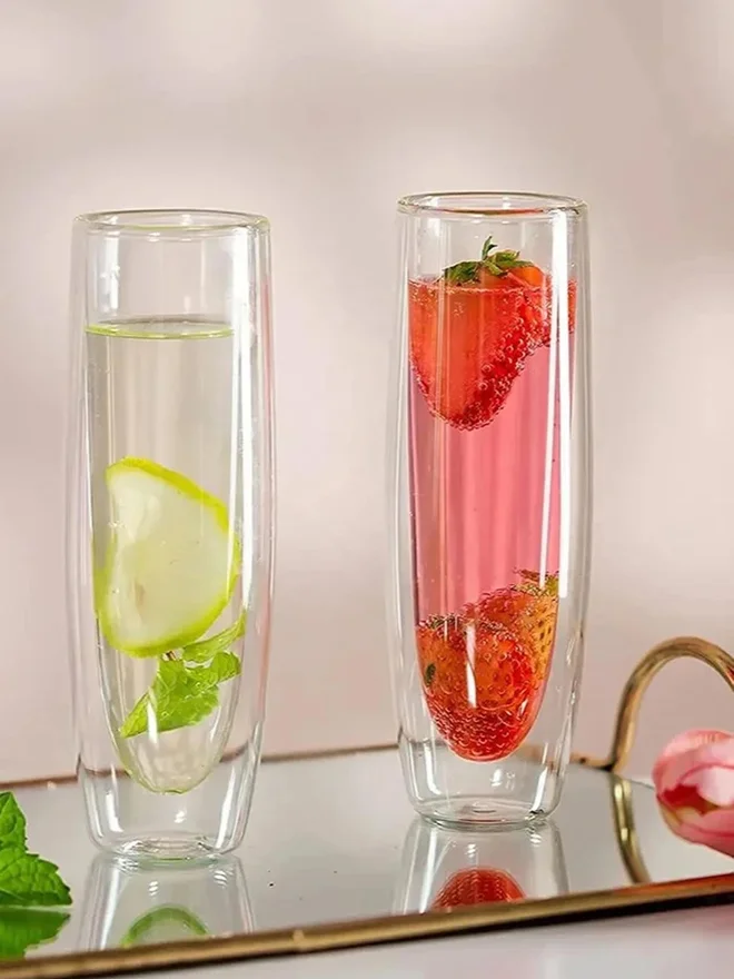 1 تشيس 1CHASE Set of 2- Double Wall Glass Champagne Flutes 250ml